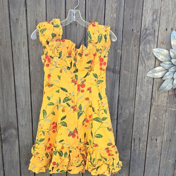 Agua Bendita Yellow Floral Off-Shoulder Mini Dress - Picture 4 of 16